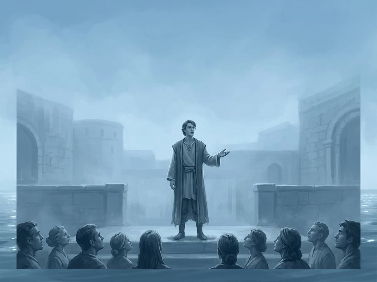 The memory, closer. A younger man speaking to a room that believes him.