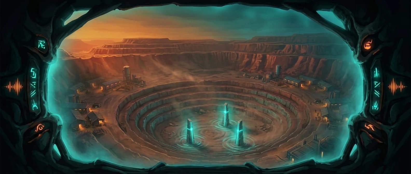 The bay doors peel open on the top rim. The pit falls away below.