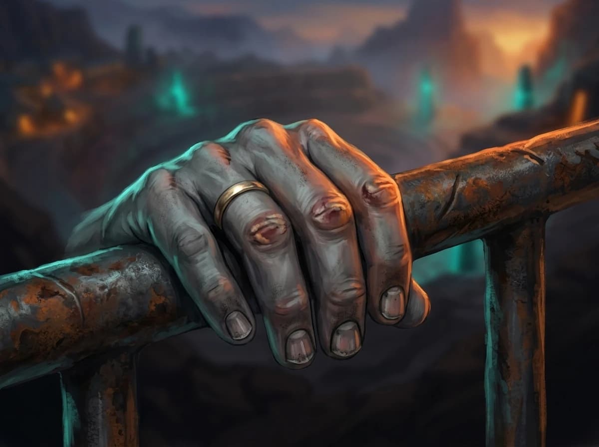 A worker's hand on the rig. The callus.