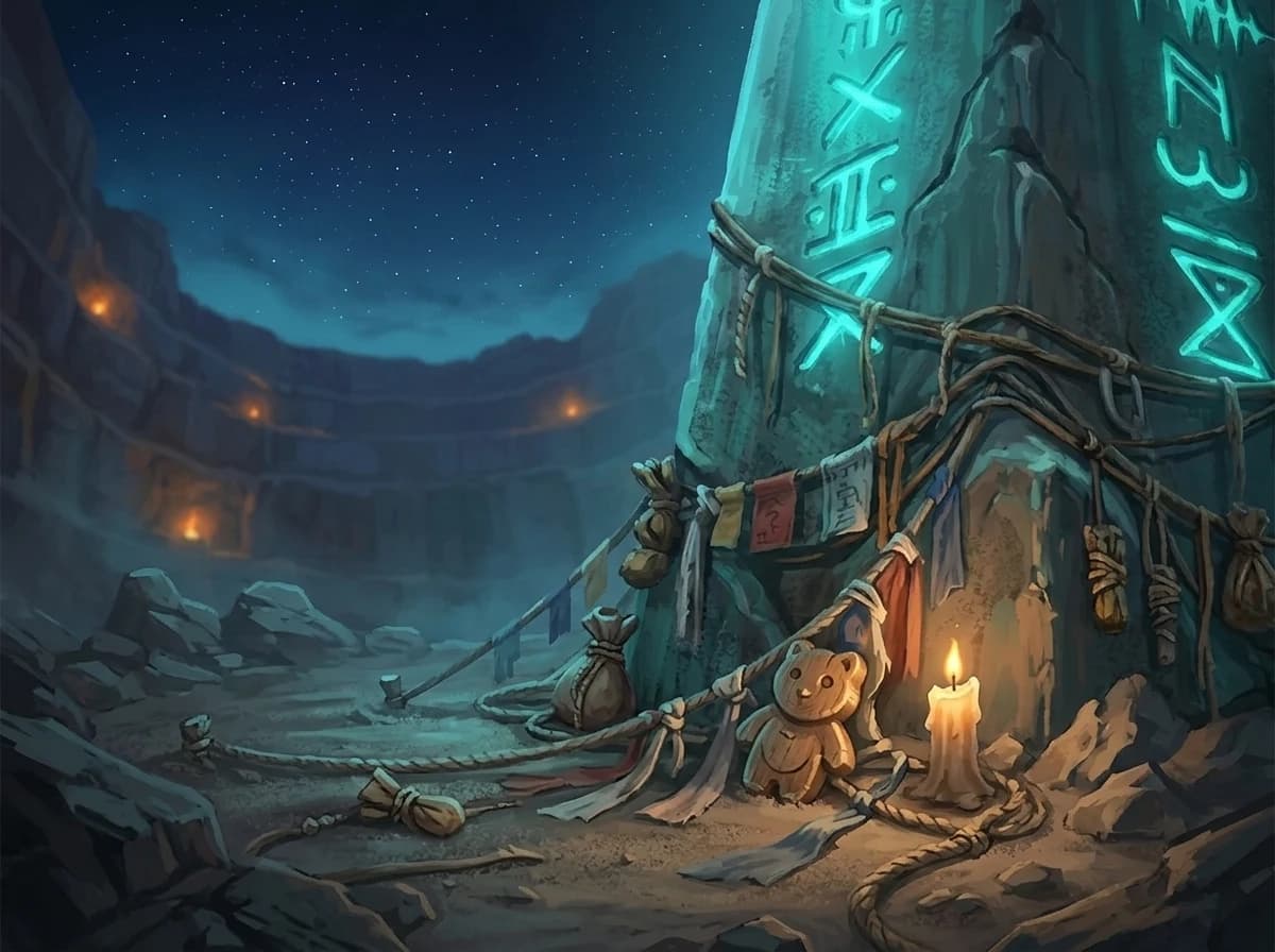 The offering cords at the base, close.