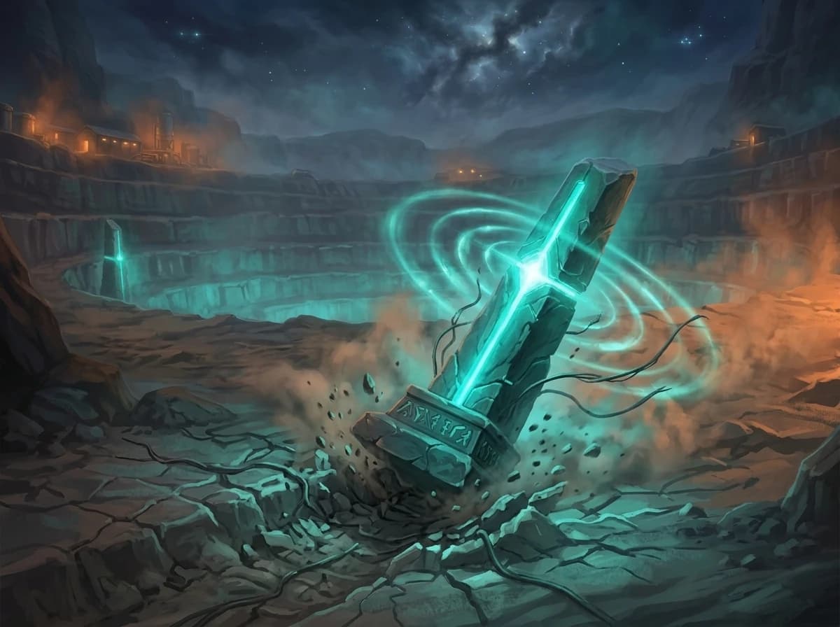 The Stone grinds off its footing and keeps singing while it moves.