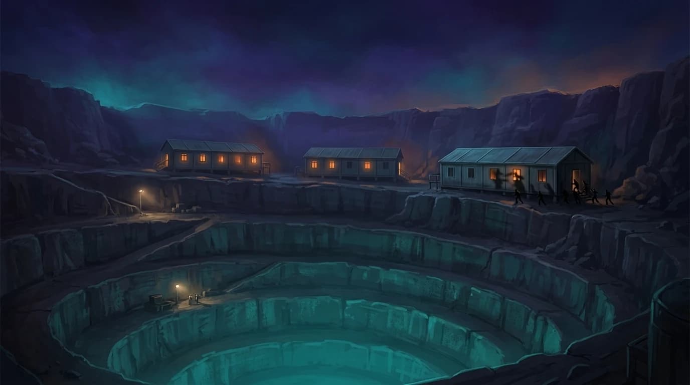 Up on the rim, in the barracks, the lights go out one hut at a time.