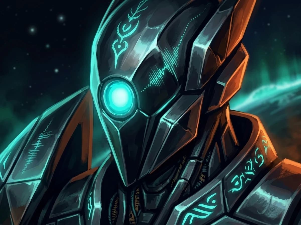 Shadow's helm, the one eye, not blinking.