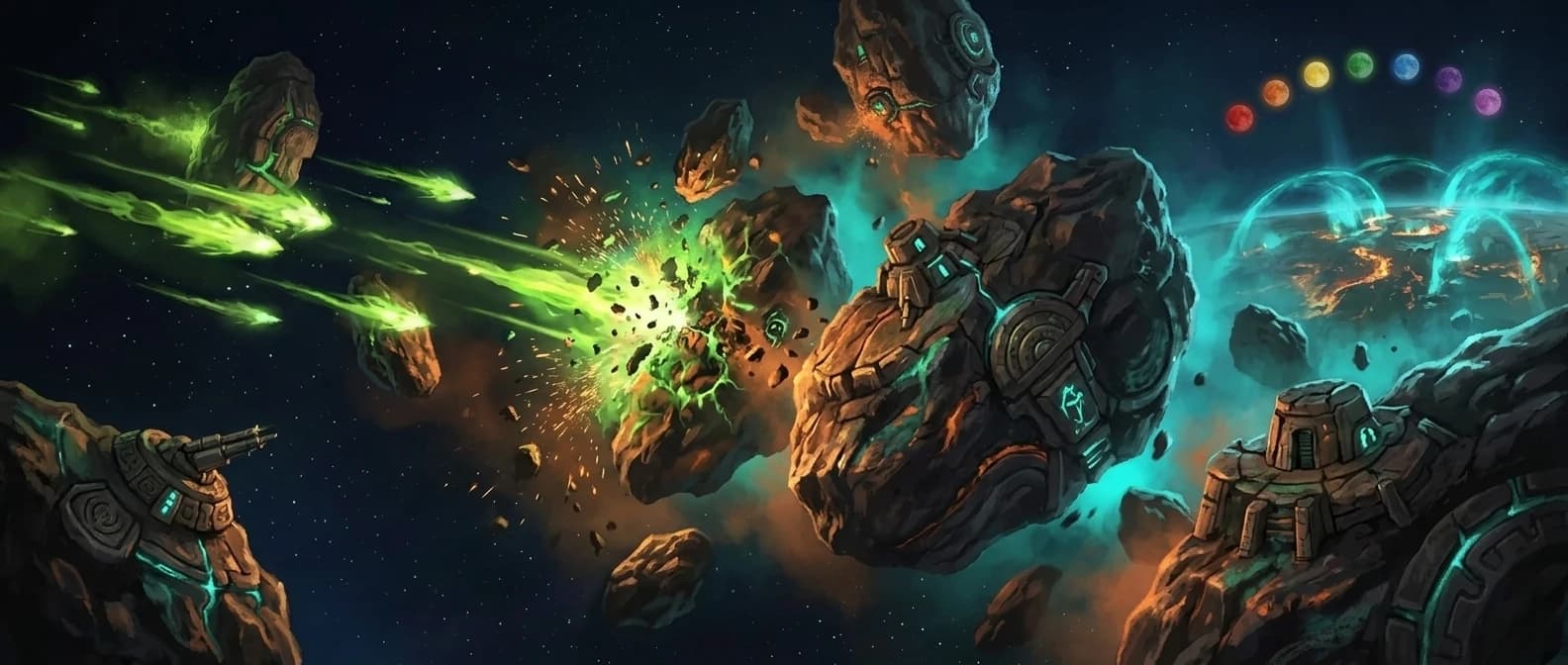 The asteroid field across the middle of the fight.